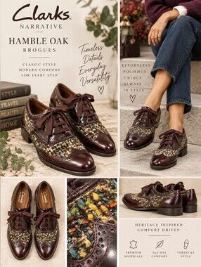 Clarks Narrative Hamble Oak Brogues Wing Tip Burgundy Shoes - 9M